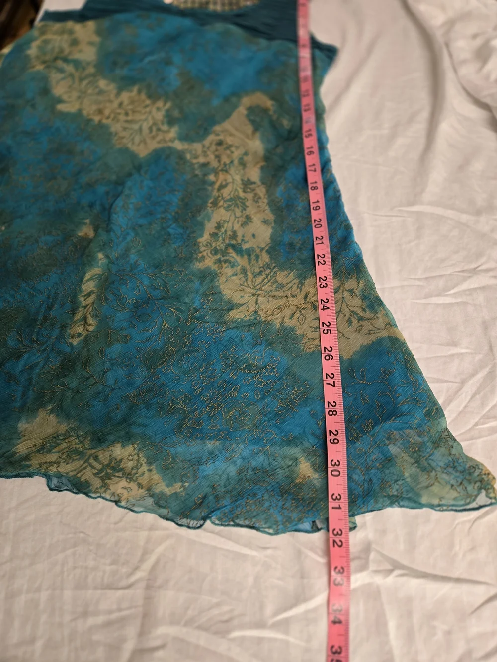 Sleeveless Teal Floral Chiffon Dress/Tunic with Embellished Neckline - Picture 10 of 14